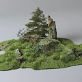 Lush Green Moss Covered Ground With Small Pine Tree Rocks And Natural Elements 3d model