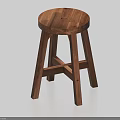 Solid Wood Round Seat Stool With Four Legged Simple Modern Design 3d model