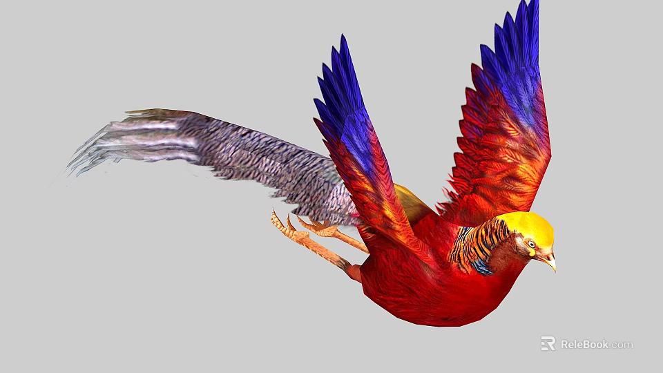 Vibrant Flying Bird With Red Blue Feathers And Yellow Head Soaring In Flight 3d model 