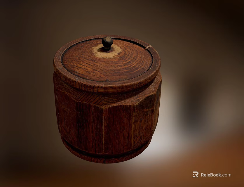Ceramic Vessel With Wooden Texture Lidded Design For Kitchen Storage Decor 3d model