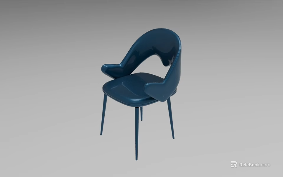 Modern Navy Blue Dining Chair With Armrest Sleek Design And Slender Legs 3d model 