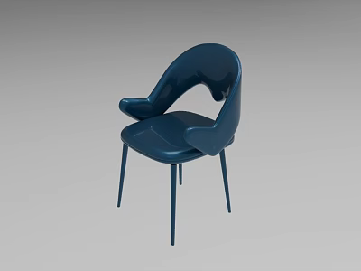 Modern Navy Blue Dining Chair With Armrest Sleek Design And Slender Legs 3d model
