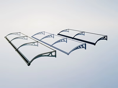 Multiple Modern Glass Awnings With Metal Frames And Curved Structures 3d model