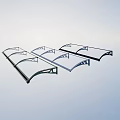Multiple Modern Glass Awnings With Metal Frames And Curved Structures 3d model