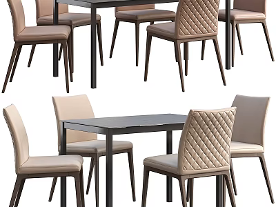 Modern Dining Table Set With Diamond Pattern Upholstered Chairs And Dark Wood Top 3d model