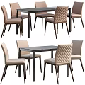 Modern Dining Table Set With Diamond Pattern Upholstered Chairs And Dark Wood Top 3d model