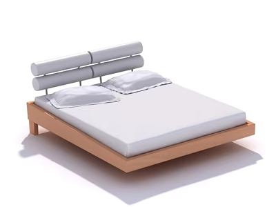 Modern Minimalist Double Bed Design With Wooden Frame And White Mattress 3d model