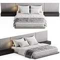 Modern Double Bed With Upholstered Headboard And Neutral Tones Soft Bedding 3d model