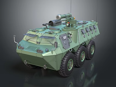 Green Military Armored Vehicle With Six Wheels Turret And Machine Gun 3d model