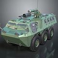 Green Military Armored Vehicle With Six Wheels Turret And Machine Gun