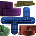 Abstract Shape Modern Sofa Velvet Upholstered Multi Color Modular Sectional Interior Design 3d model