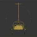 Ornate Golden Cart With Wheels Handle Canopy And Reflection On Black Background
