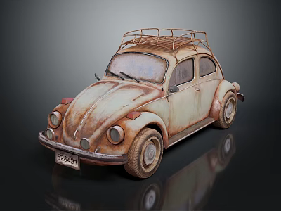 Vintage Rustic Beetle Car With Roof Rack Classic Exterior And Retro Style 3d model