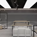 Modern Shopping Mall Retail Store With Wooden Display Shelves And Cashier Counter