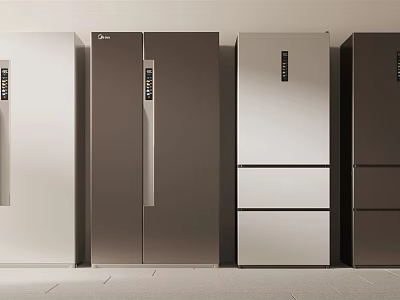 Modern Refrigerators and Freezers with Various Sleek Designs and Different Color Options 3d model