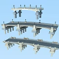 Three Different Bridge Architectural Models With Arch Structures And Lamp Posts