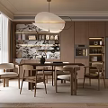 Middle Ancient Home Dining Room Dining Table and Chair Combination Sideboard Chandelier 3d model