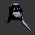 3D Ichthyosaur Model With Black and White Stripes Open Mouth Sharp Teeth Dark Reflective Background