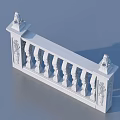White Stone Railing with Lion Statues on Ends and Carved Balusters