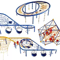 Outdoor Playground Equipment with Climbing Nets Slides Spiral Structures and Triangular Frames 3d model