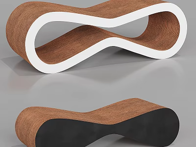 Modern Public Chair With Infinity Design Wooden Structure White Frame And Black Base 3d model