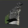 Rock Cave Entrance Scene With Natural Rock Formation And Lush Green Grass