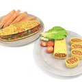 Delicious Sandwich with Fried Sticks and Rolled Wraps Served with Fresh Lettuce Cherry Tomatoes