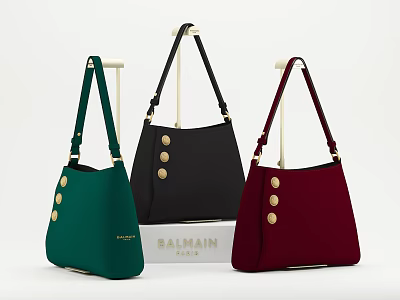 Stylish Balmain Style Shoulder Bags In Three Colors With Gold Buttons 3d model