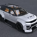 White Modified SUV With Black Rims Orange Seats Black Roof And Front Grille Design