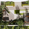 Modern Roof Garden Design With Green Plants Pathways And Seating Area