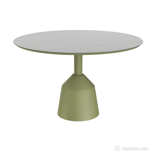 Round Outdoor Table With Light Gray Tabletop And Light Green Conical Base 3d model