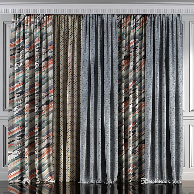 Elegant Multicolor Patterned Curtains With Geometric Designs For Modern Room Decor 3d model 