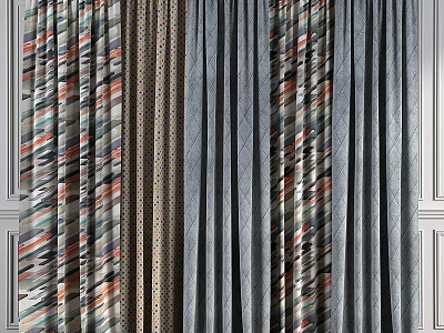 Elegant Multicolor Patterned Curtains With Geometric Designs For Modern Room Decor 3d model