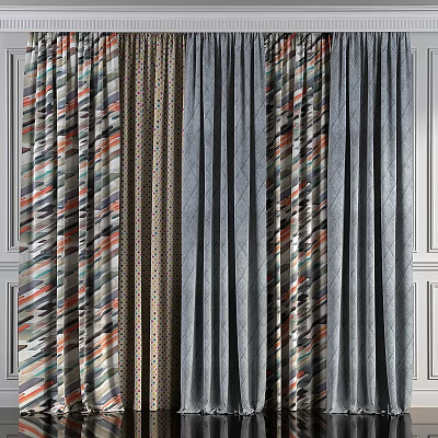 Elegant Multicolor Patterned Curtains With Geometric Designs For Modern Room Decor 3d model