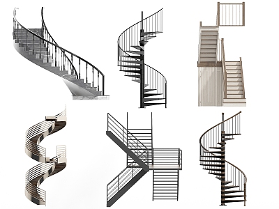 Modern revolving stair handrail stair wood stair 3d model