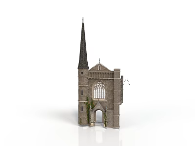 Gothic Church Building Featuring Tall Spire Gothic Window Stone Structure And Ivy On Archway Entrance 3d model