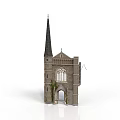Gothic Church Building Featuring Tall Spire Gothic Window Stone Structure And Ivy On Archway Entrance
