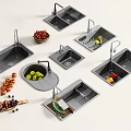 Modern Gray Kitchen Sinks With Faucets For Food Preparation And Fresh Fruits Vegetables