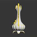 White Decorative Pitcher With Gold Accents Flower Pattern And Petal Shaped Base