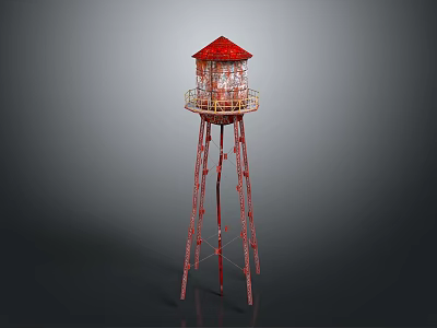 Red Lighthouse Tower With Red Roof Ladder Design And Observation Deck 3d model