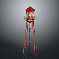 Red Lighthouse Tower With Red Roof Ladder Design And Observation Deck