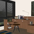 Modern Solid Wood Desk Chair Custom Desk Single Stool Metal Table Lamp Laptop Books 3d model