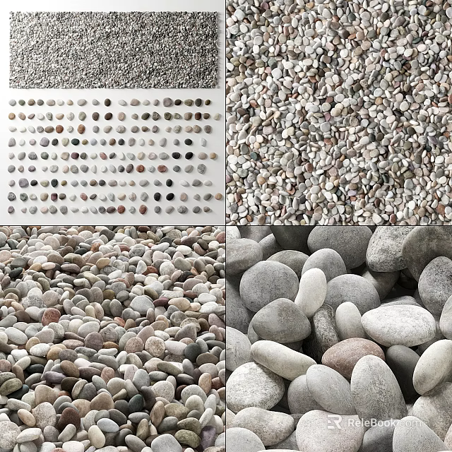 Decorative Stone and Wood Elements with Natural Pebbles Various Textures and Sizes 3d model