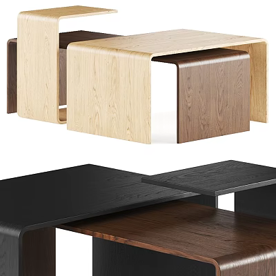 Modern Coffee Table With Light Wood Dark Wood And Black Geometric Design 3d model