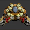 Mechanical Character in Sitting Pose With Golden Red Armor Helmet And Hands in Mudra