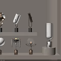 Modern Table Lamps With Various Designs And Metal Bases On Display Shelves