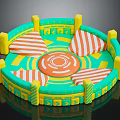 Kids Round Inflatable Play Equipment With Green Yellow Design Orange Center And Striped Seats