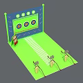 Interactive Zone For Target Shooting Game With Bullseye Targets Arrow Launchers And Green Floor