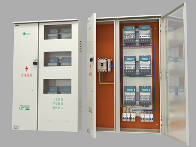 Industrial Electrical Distribution Cabinet With Open Door Multiple Meters And Wiring System 3d model