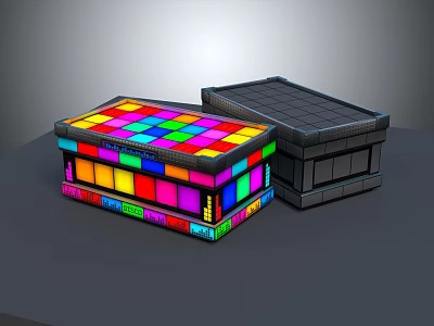 Colorful Square Pattern Decorative Ornament Set with Black Modern Sleek Box Design 3d model